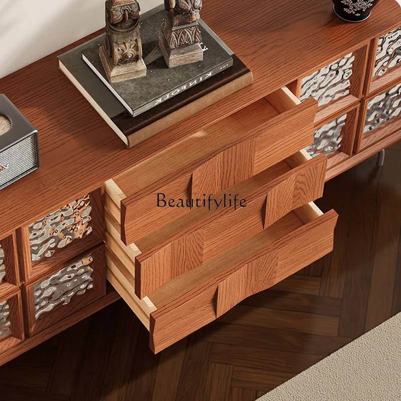 

French vintage solid wood sideboard, vintage style entrance cabinet, household storage chest of drawers