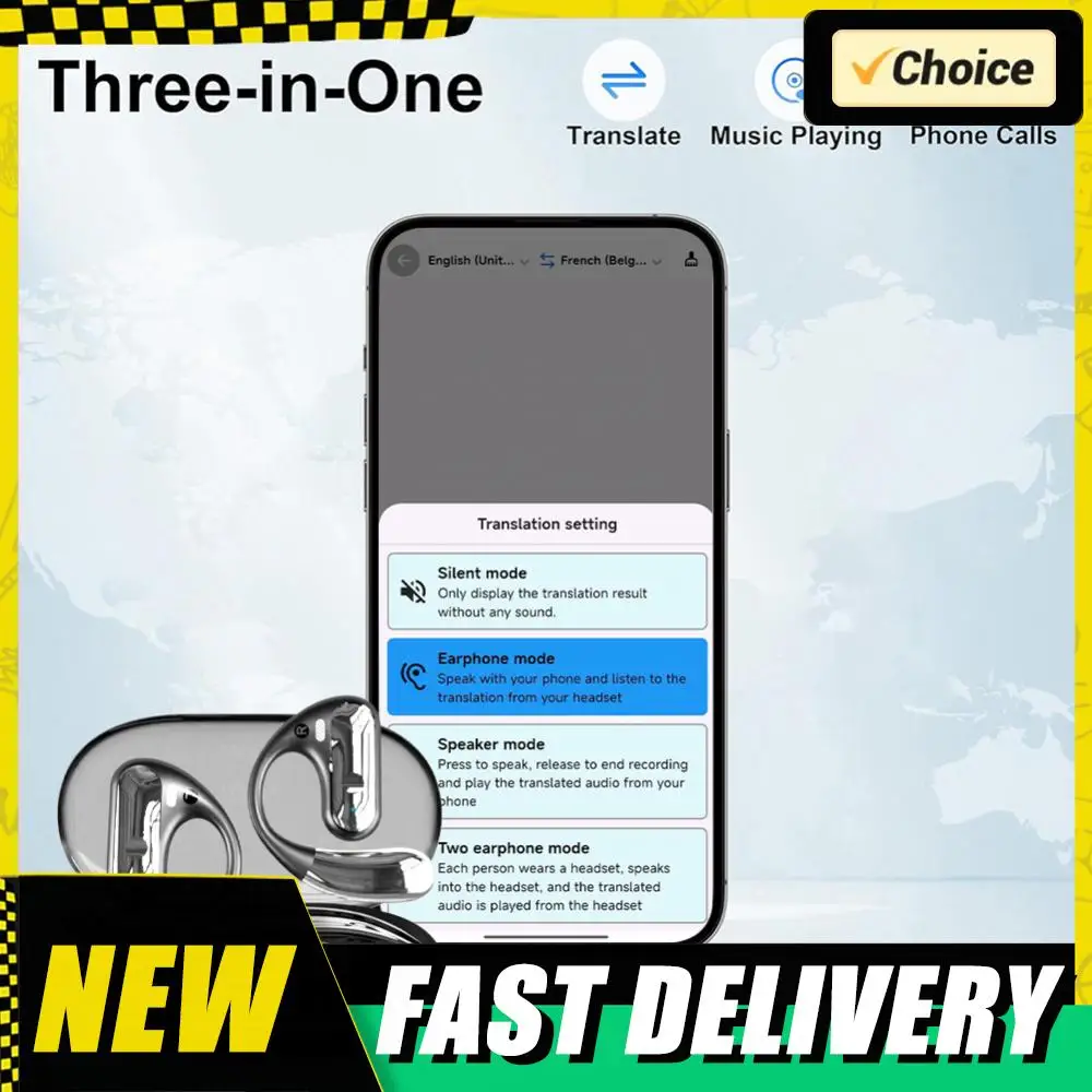 

Наушники-переводчики с ИИ на 144 языка, с функцией перевода в реальном времени, стерео, с креплением на ухо, спортивные, подходят для путешествий и обучения