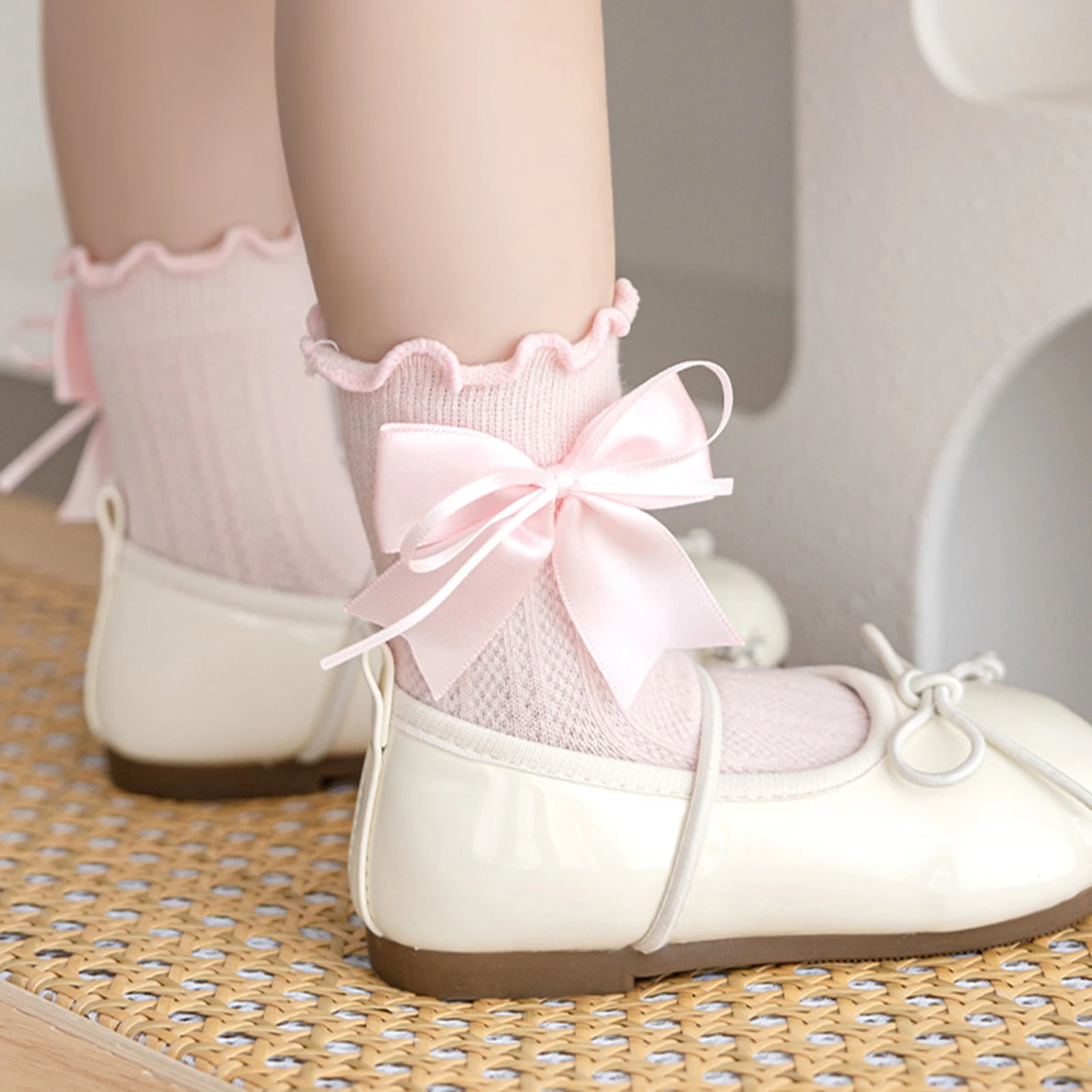 

Носки до колена Tregren для маленьких девочек с декором в виде галстука-бабочки, однотонные милые вязаные носки принцессы