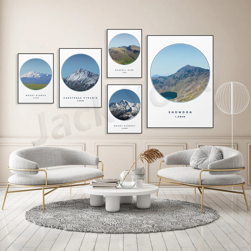 Aconcagua,Scafell Pike,Carstensz Pyramid, Denali, Snowdon,  Mountain Print,  Travel Poster, Seven Summits, South America