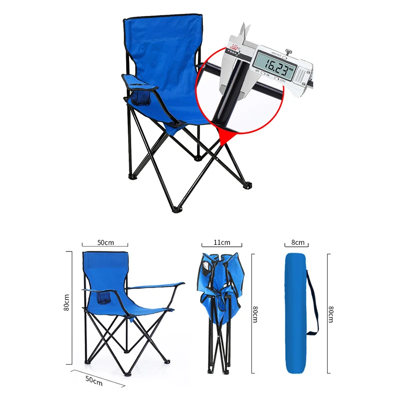 Outdoor Folding Camping Chair with Armrest and Cup Holder Portable Lightweight Chair for Garden BBQ Beach Picnic Fishing