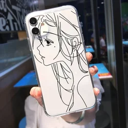 Cute Anime Girl Face Phone Case For iPhone XR 15 12 11 14Pro X MAX 13 7 8 Plus Abstract Art Line Clear Soft TPU Cover Coque Bag