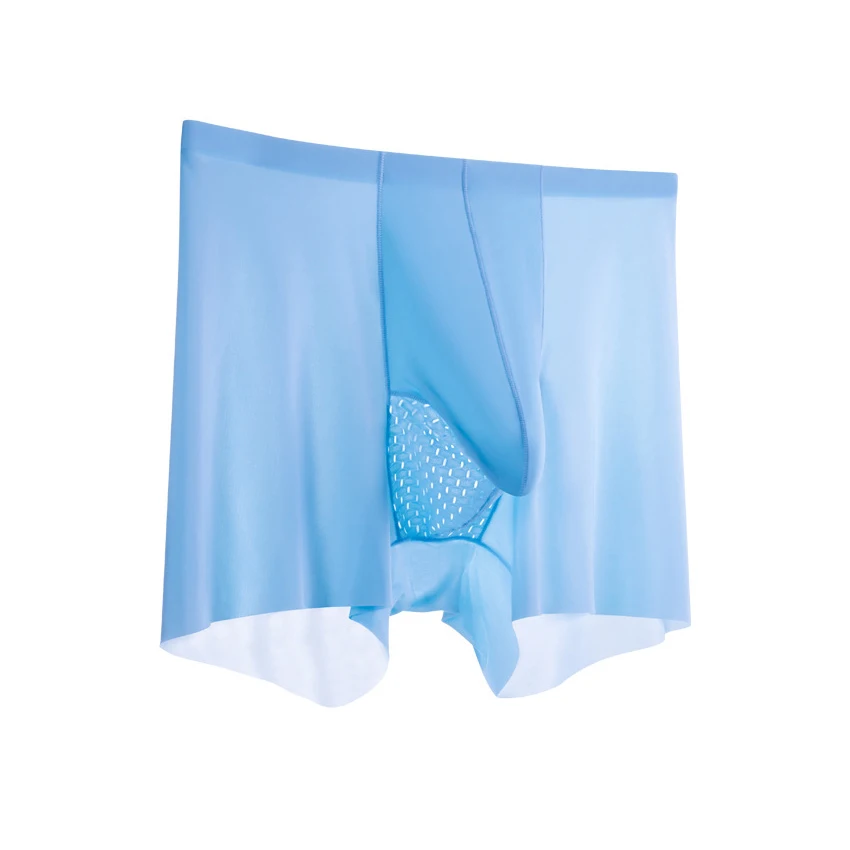 Men’s Summer Ultra-Thin Ice Silk Seamless Boxers Breathable Elephant Nose Design Soft Underwear with Separated Penis Pouch