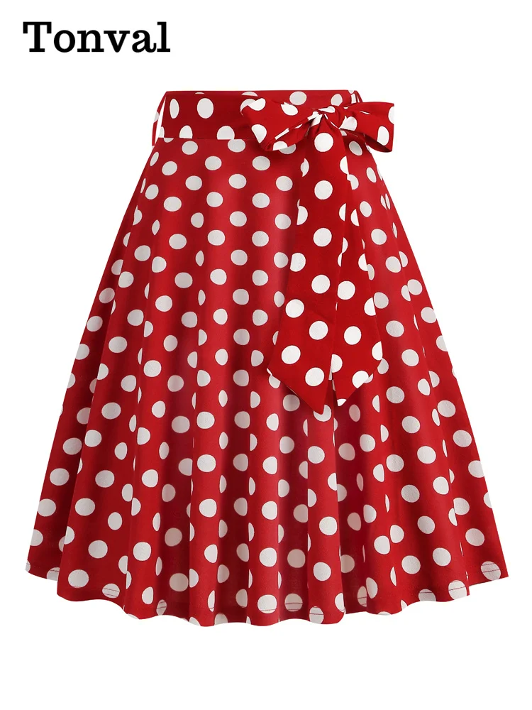 Tonval High Waist Polka Dot Belted A-Line Flare Skirt for Women 2025 Spring Summer 50s Clothes Pinup Vintage Swing Skirts