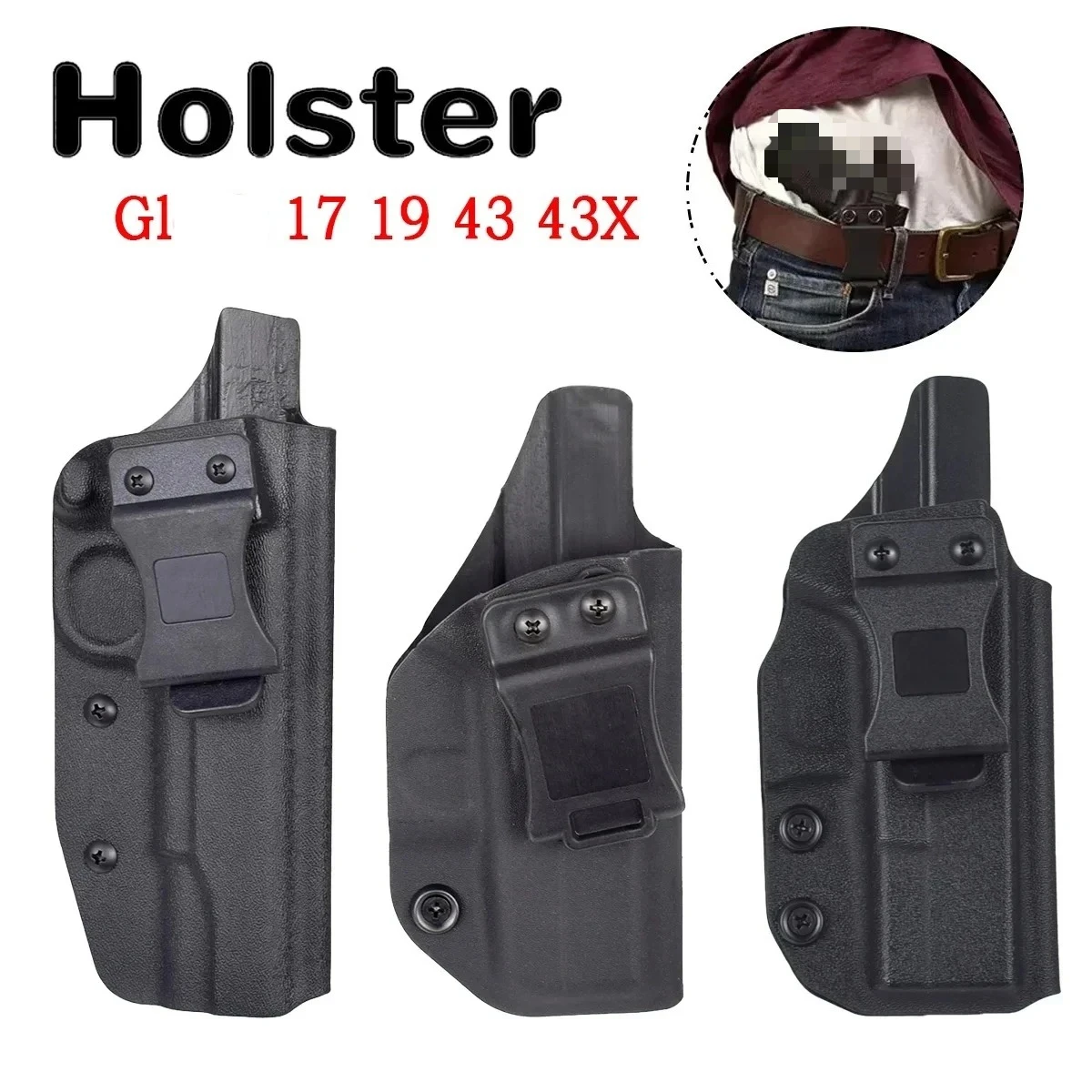 PVC Holster For 1911 Glock 17 19 26 43 43X Tauru G2C P365 Inside Waistband Concealed Carry Belt Clip Stack Pouch Jericho 941 view 3