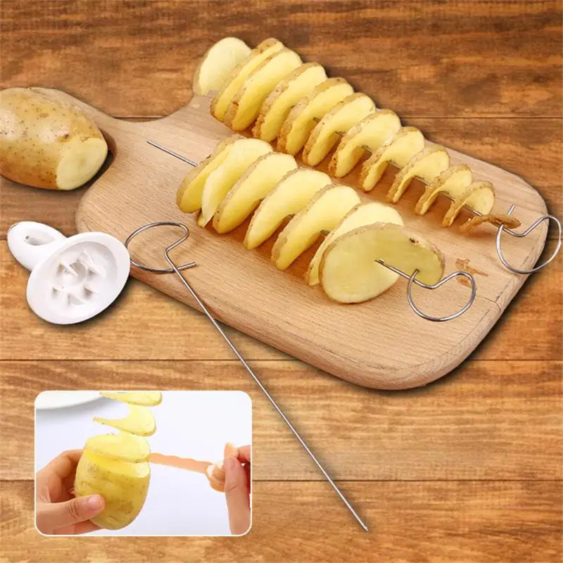 DIY Potato Spiral Cutter String Rotate Potato Chips Tower Slicer Manual Twisted Potato Cutter Creative Kitchen Gadgets Tools