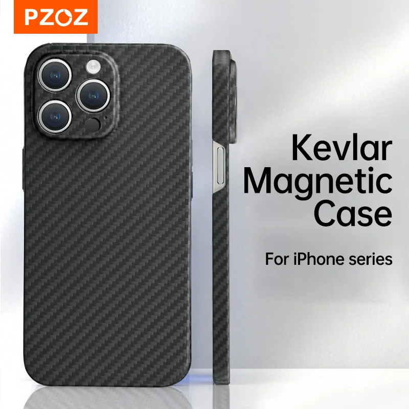 

PZOZ Kevlar Magnetic Case For iPhone 14 Pro Max Phone Case Ultra Thin Anti-Drop Anti-Fingerprint All-Inclusive 6.7 6.1 TPU Cover