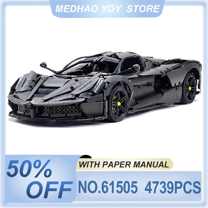 ความยากสูง MOC ทางเทคนิคสีดํา Super SportsCar Hypercar รุ่น Building Blocks อิฐปริศนารถของเล่นสําหรับของขวัญเด็ก