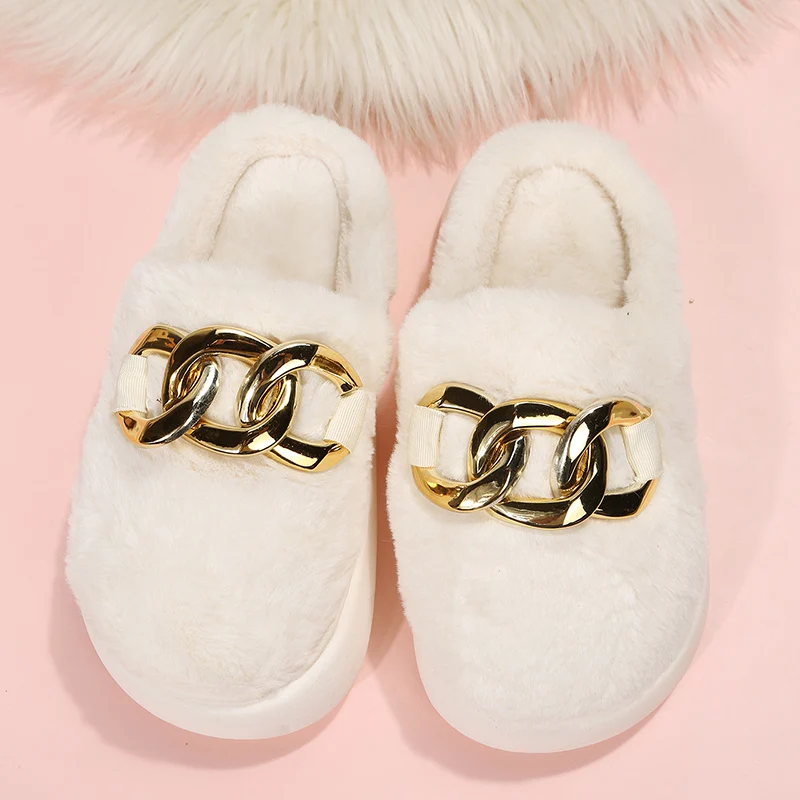 Women\'s 2022 Rabbit New Fluffy Fur Slippers Thick Platform House Warm Slides Shoes For Women Concise Slippers Plush Home Shoes