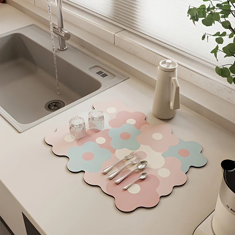 Soft Absorbent Diatomite Mat with Printed Design — Wear-Resistant Mat, Suitable for Coffee Machines, Non-Slip Coasters, Sink Mat