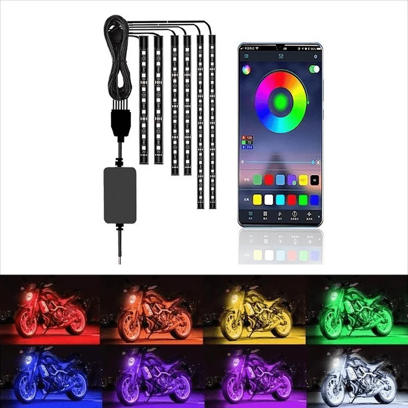 Upgrade Your Motorcycle with 12-Motor LED Strip Lights - Multi-Color Accent Glow Neon Lighting! Ws Led pixel controller Wsb Ws