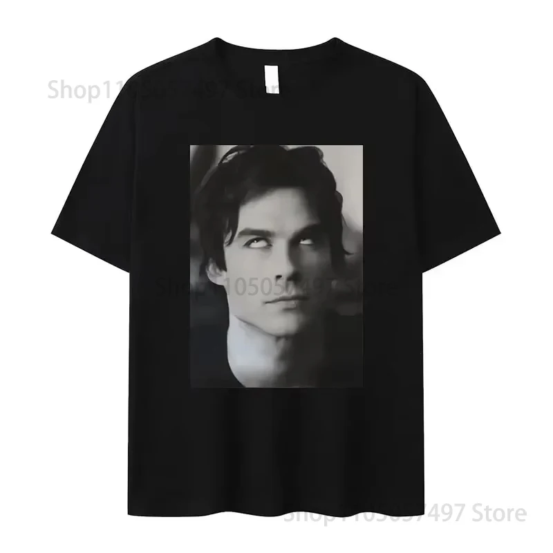 

Damon Salvatore Ian Somerhalder TV Show T-shirt for Women Summer Tops Tshirts O-neck Women Clothing Streetwear Female T Shirt