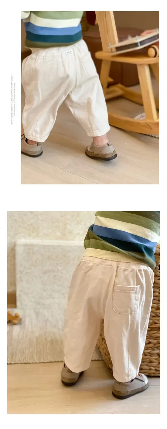 Einfarbige Freizeit-Hosen für Kinder, Jungen und Mädchen, lockere, knöchellange Hosen mit Taschen für Frühling und Sommer, Kleidung für Kleinkinder. – Detail 1