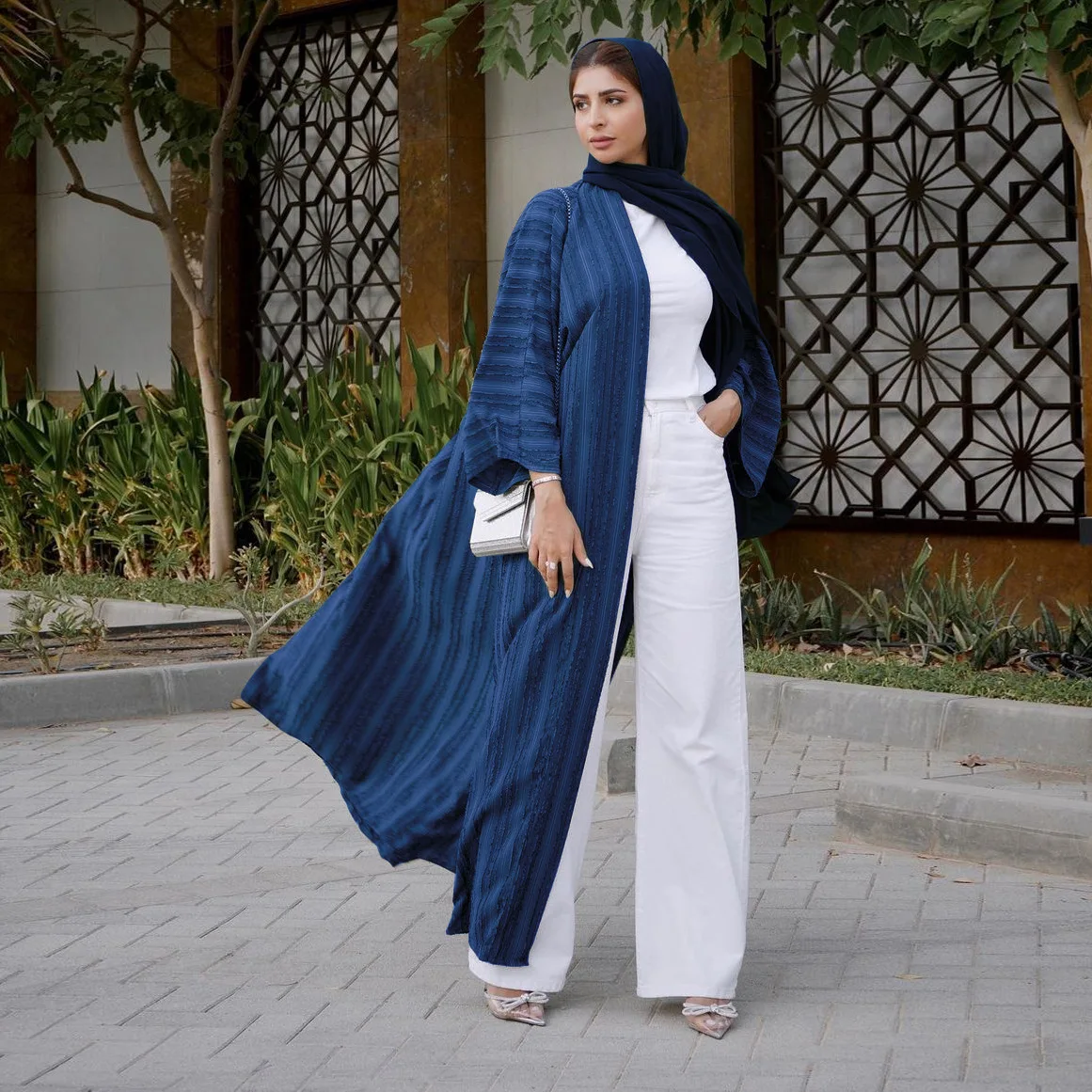 Muslim Fashion Open Abayas For Women Eid Mubarak Knitted Kaftan Dress Long Sleeve Kimono Dubai Turkey Islamic Clothing Outfits