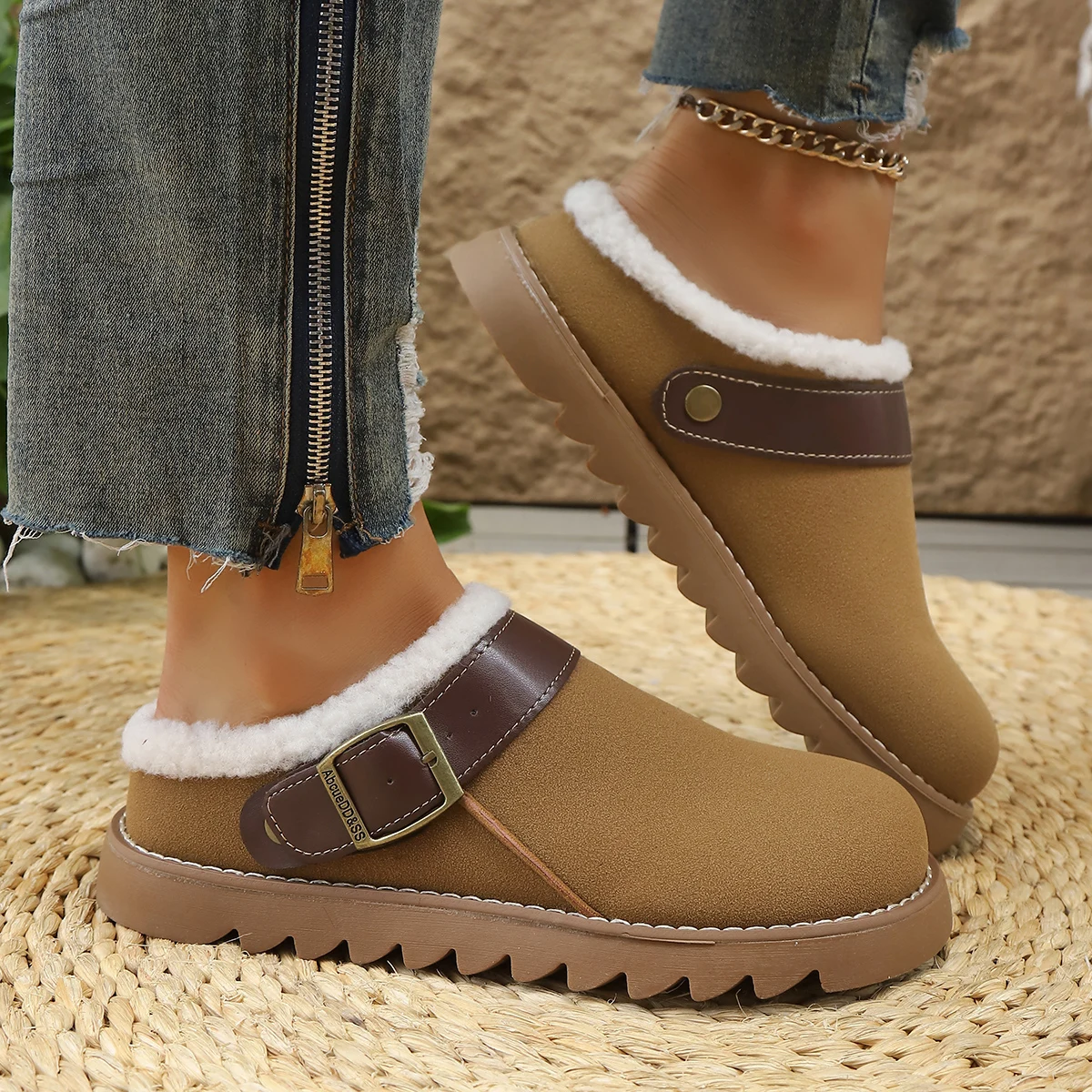 Winter Trend Women Ankle Boots Platform Flats Warm Walking Shoes New Short Plush Cotton Mules Home Snow Boots Zapatos De Mujer