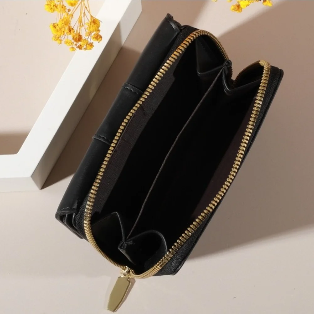 Simple Solid Color Three Fold Wallet Korean Style PU Card Holder Square Short Coin Purse Women