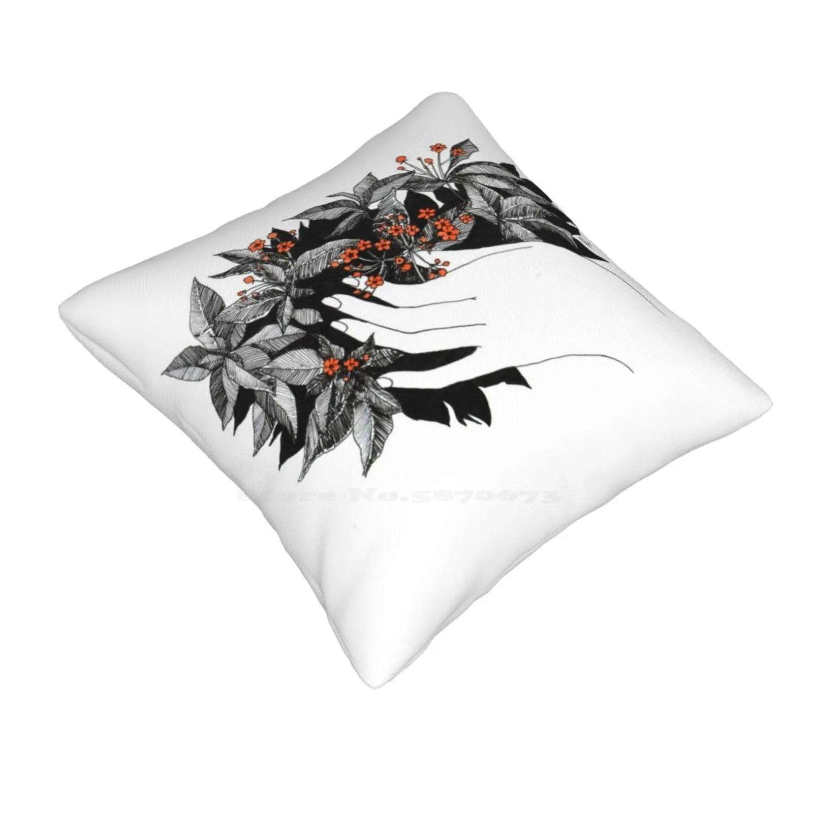 Orange Flowers Soft Comfortable Pillowcase Flowers Hand Girl Woman Pen And Ink Black And White Orange