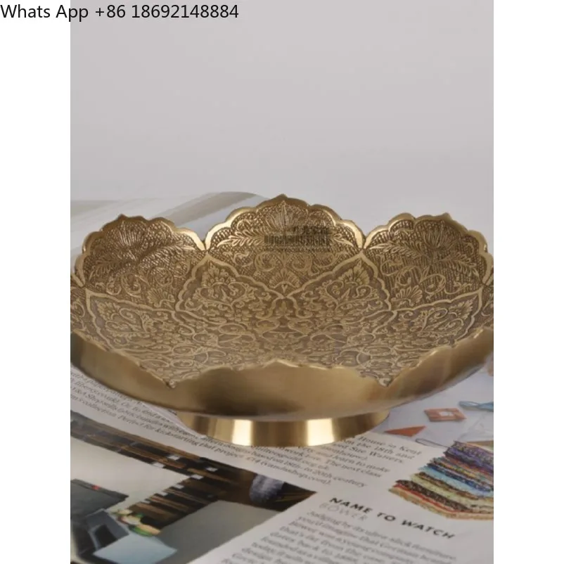 European American Retro Handmade Brass Storage Bowl, Jewelry Candy Dried Fruit Tray Key Holder Desktop Ornament