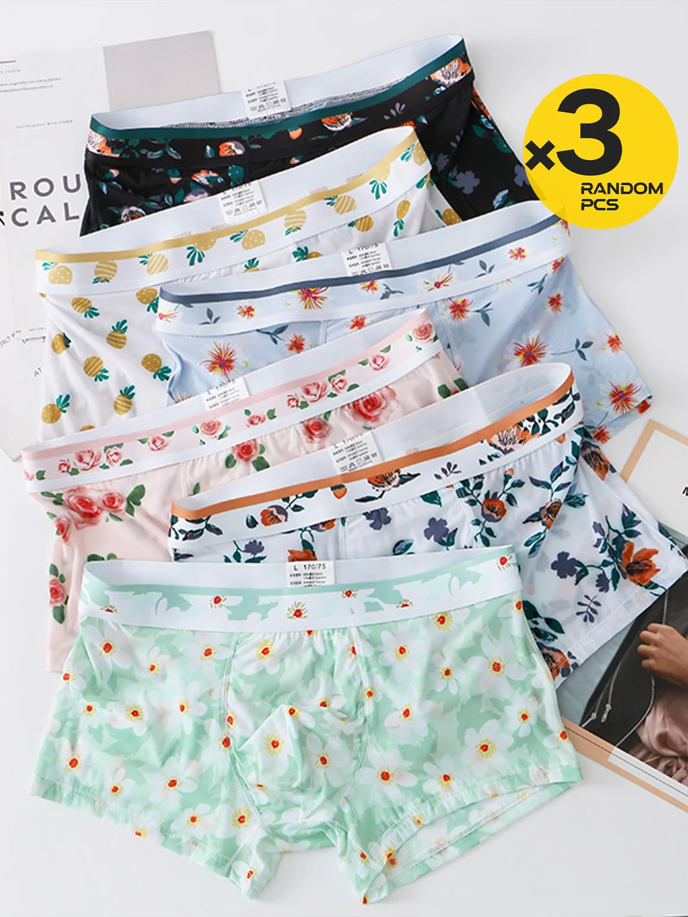 

3 шт., сексуальные сетчатые боксеры, мужское нижнее белье, прозрачные шорты, мужские трусы с принтом, большие размеры, U-образное выпуклое нижнее белье