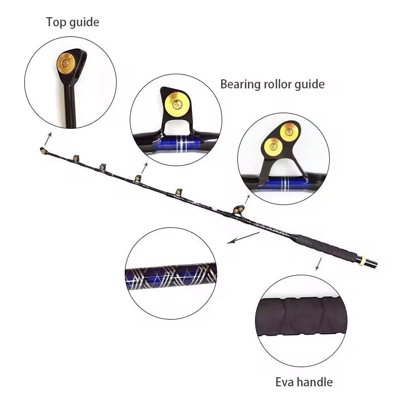 المياه المالحة البحرية الثقيلة التصيد قضيب المحيط قارب قصبة صيد خشبية لعبة كبيرة الثقيلة الأسطوانة قضبان البحار العميق FRP قضبان 130 رطل ماكس السحب 6'6"