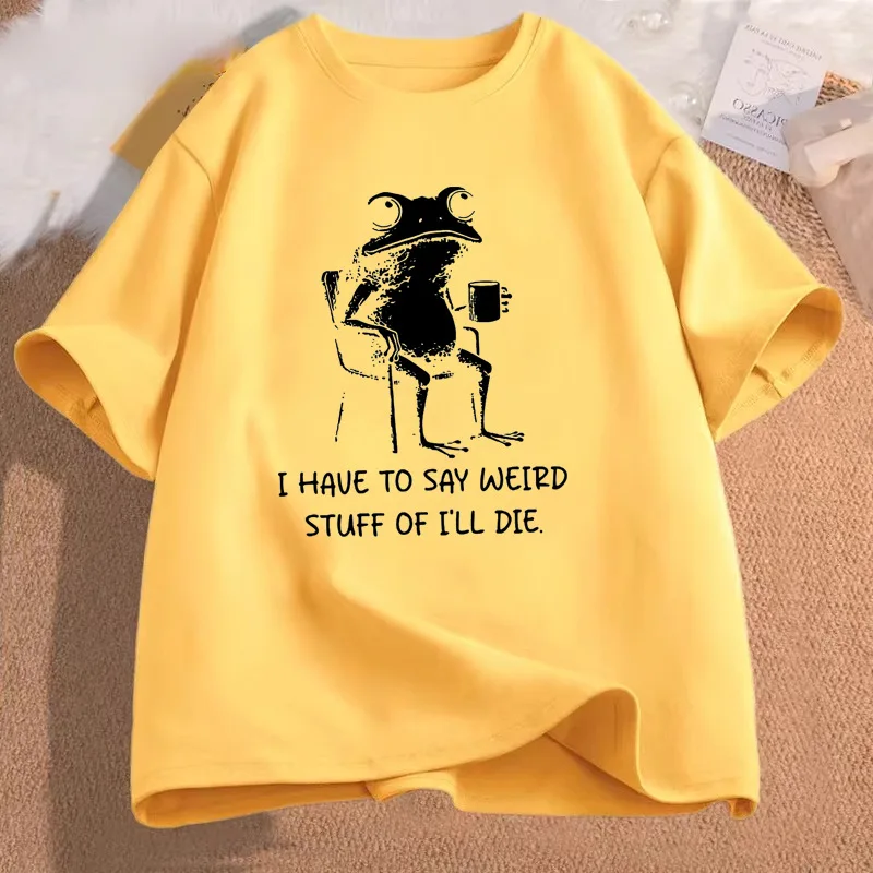 I Have To Say Weird Stuff Or I Will Die Men Front Print Shirt Funny Frog Graphic Tee Casual Short Sleeve Top Humor Gift For Men