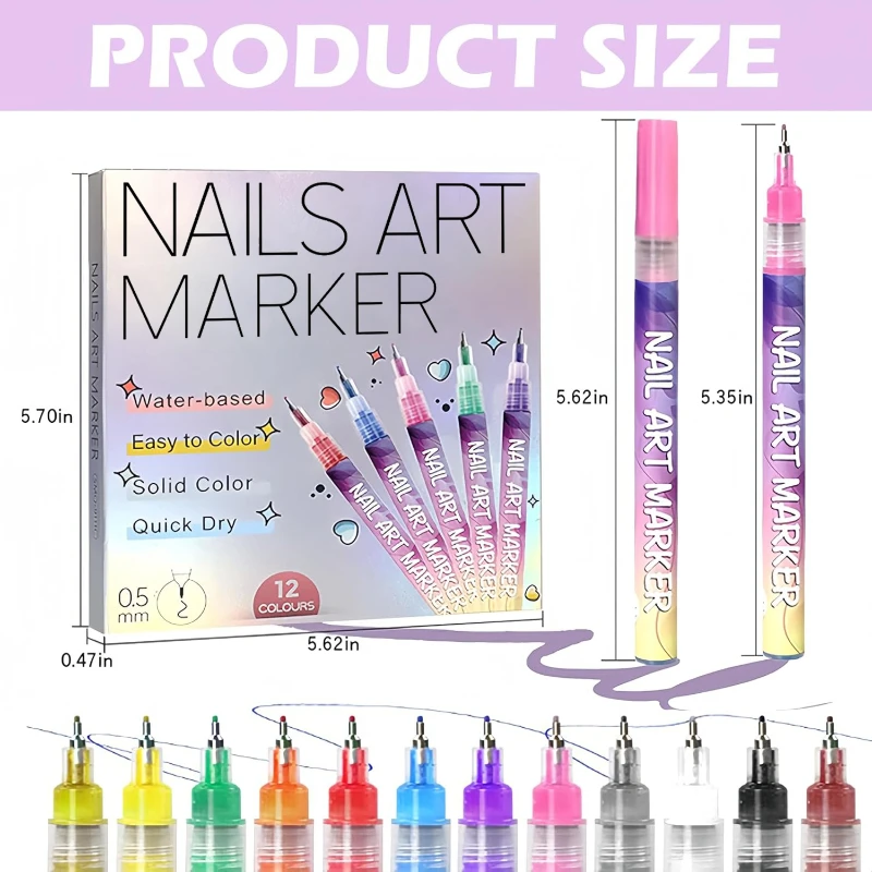 1/2/3 قطعة المبتدئ لتقوم بها بنفسك مسمار الفن الكتابة على الجدران القلم سهلة التشغيل طويلة الأمد اللون غرامة إبرة أنبوب التجفيف السريع القلم مسمار أدوات الرسم