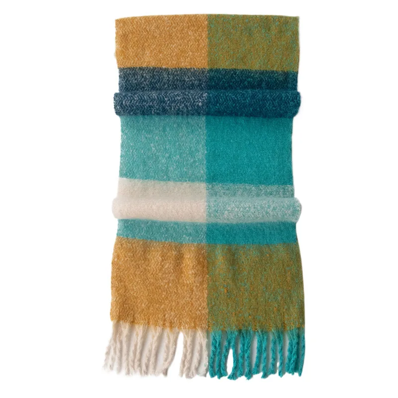 Шарф в клетку из мохера с элитным ощущением для женщин на осень и зиму. Пушистый и большой шарф для волос для пар. Шаль.