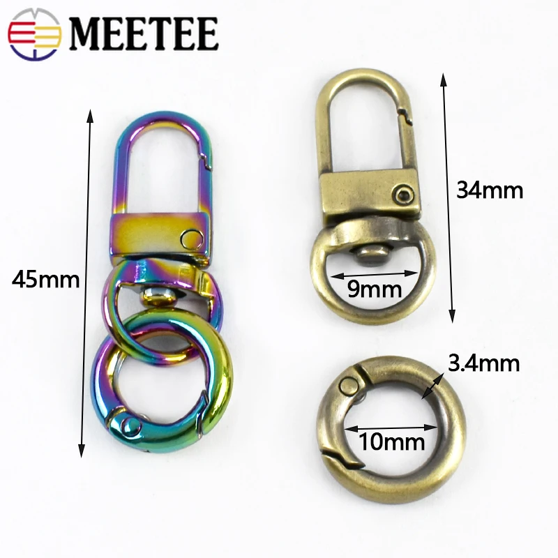 3/5/10 szt. Meetee 10mm Metalowe Kółko Zawieszka do Torby Sprężynowe Kółko O-ring Obrotowy Karabińczyk do Torby Brelok Klips Zatrzaskowy Akcesoria DIY