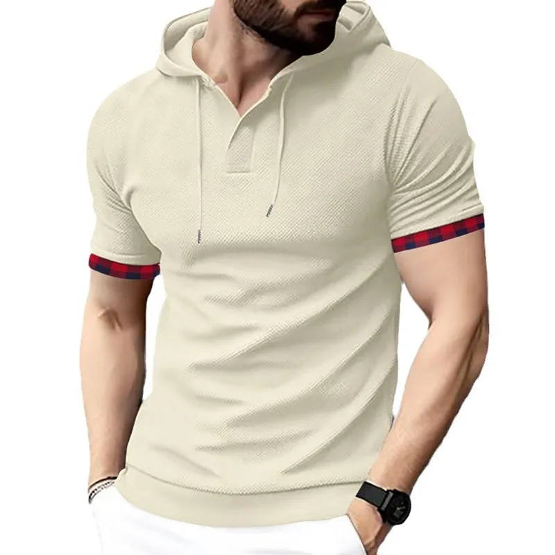 Summer Men's Casual Short-sleeved T-shirts Men Clothing Waffle Hoodie Mens T Shirts