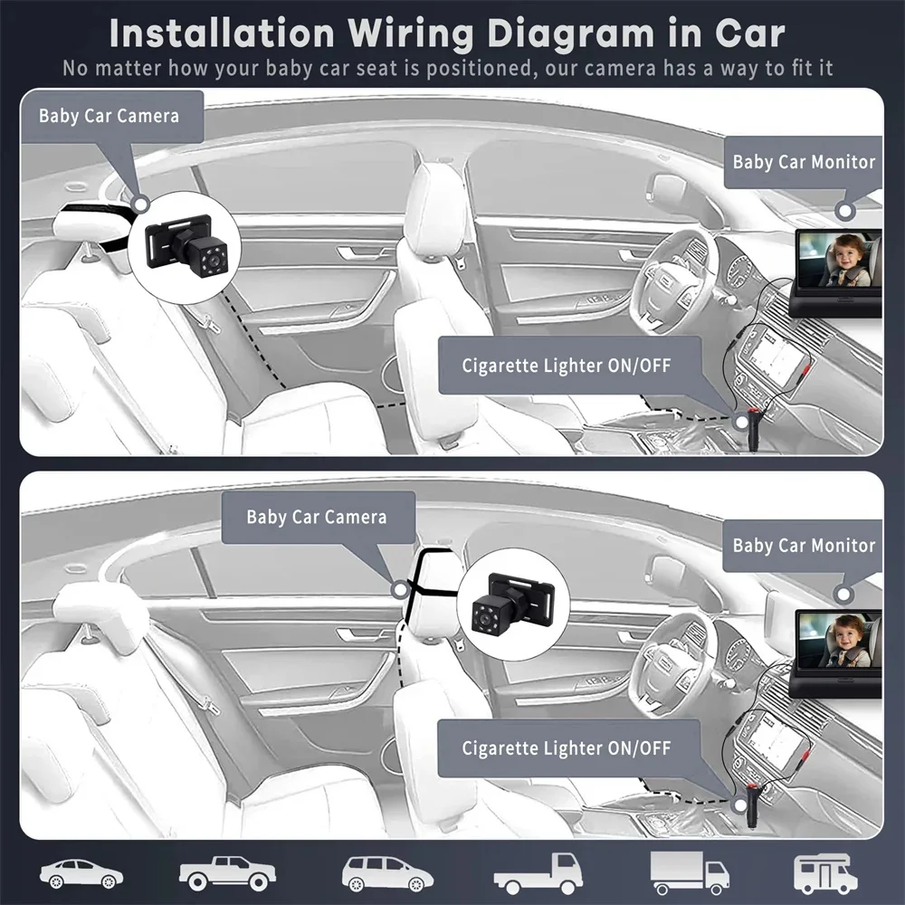 كاميرا سيارة للأطفال 4.3 بوصة HD قابلة للطي شاشة الرؤية الخلفية للسيارة عكس شاشة LCD TFT مع كاميرا الرؤية الخلفية الاحتياطية للرؤية الليلية #6
