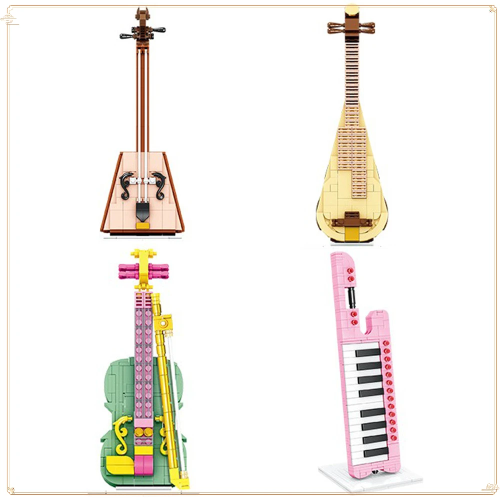 

Musical Instruments Assembling Building Block Models Violin Keyboard Pipa Morin Khuur Creative Ornaments Gifts for Boys Girls