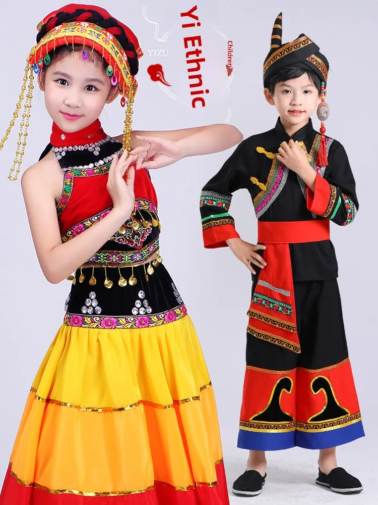 

Eth Children's Outfit July Torch Festival Dance Performance Clothes Men's Women's Set Traditional Costume Stage Costume