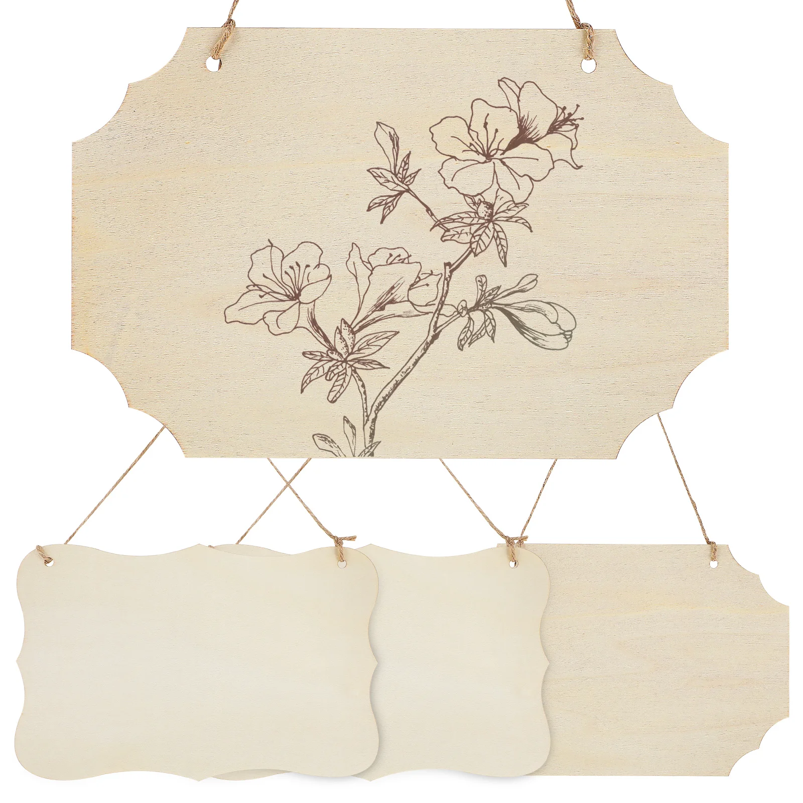 

4Pcs Wood Plaques Hanging Blank Wooden Signs Decorative Shaped Plates Unfinished Wood Slices Craft Wall Decorations