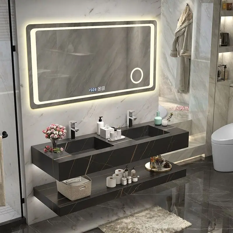 Slate integrated basin bathroom cabinet combination simple modern  intelligent light luxury