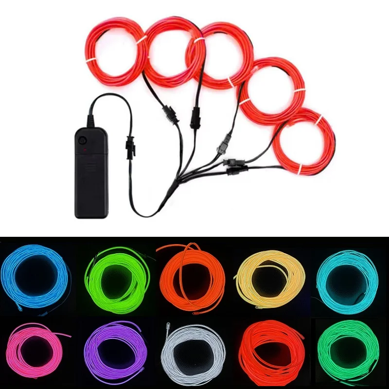 Cable de cuerda Flexible para decoración del hogar, luces LED de neón de 1 a 5, para coche, disfraces, zapatos, ropa, bola, Rave, rojo y azul