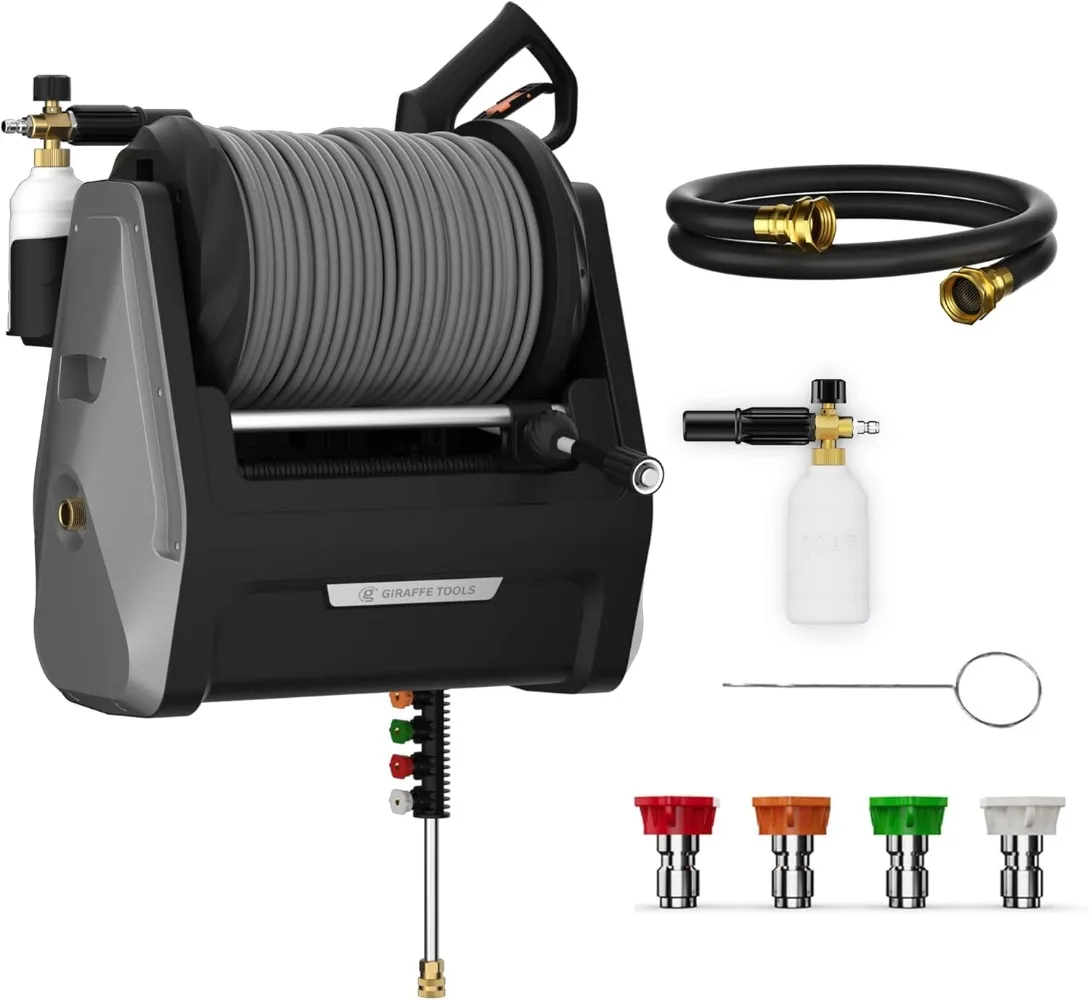 

Electric Power Washer with 100FT Retractable Ultra-soft Pressure Hoses,2200PSI, 2.4GPM,4 Nozzles,Foam Cannon,Spray Gun for Cars