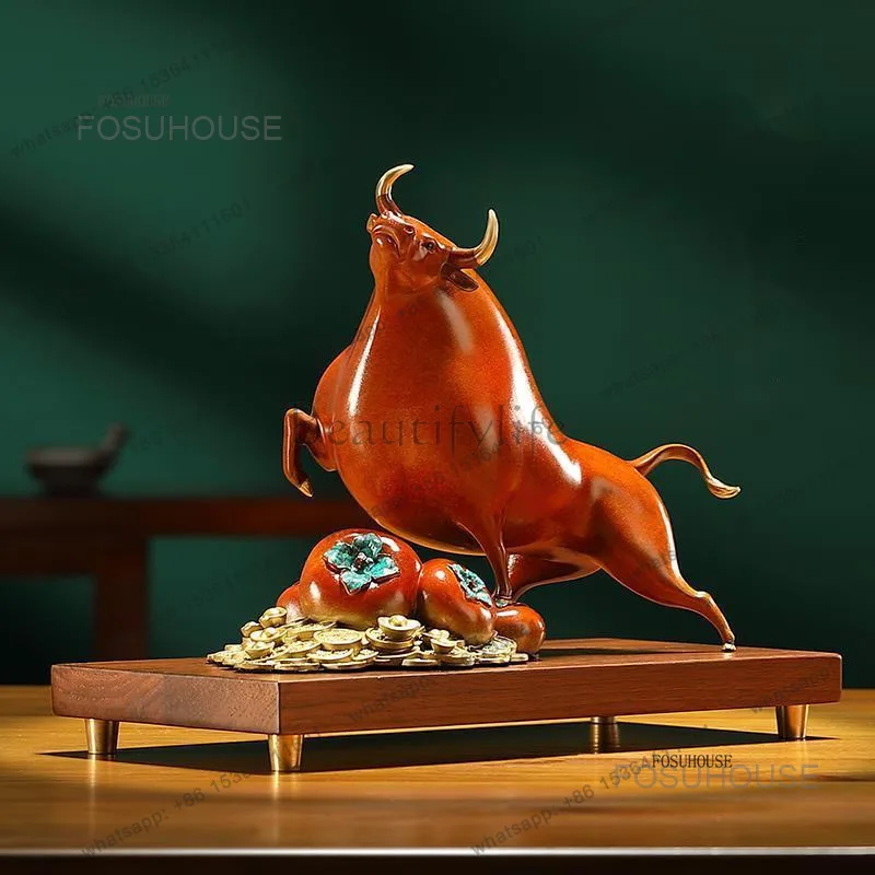 Bronze Cattle Sculptures Ornaments Office Stock Market Living Room Bull Spirit Skyrocketing statues Crafts Opening home decor