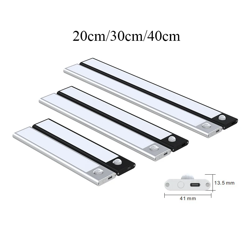 Luz LED para armario con Sensor de movimiento, lámpara nocturna recargable ultrafina para cocina y dormitorio, 20/30/40CM