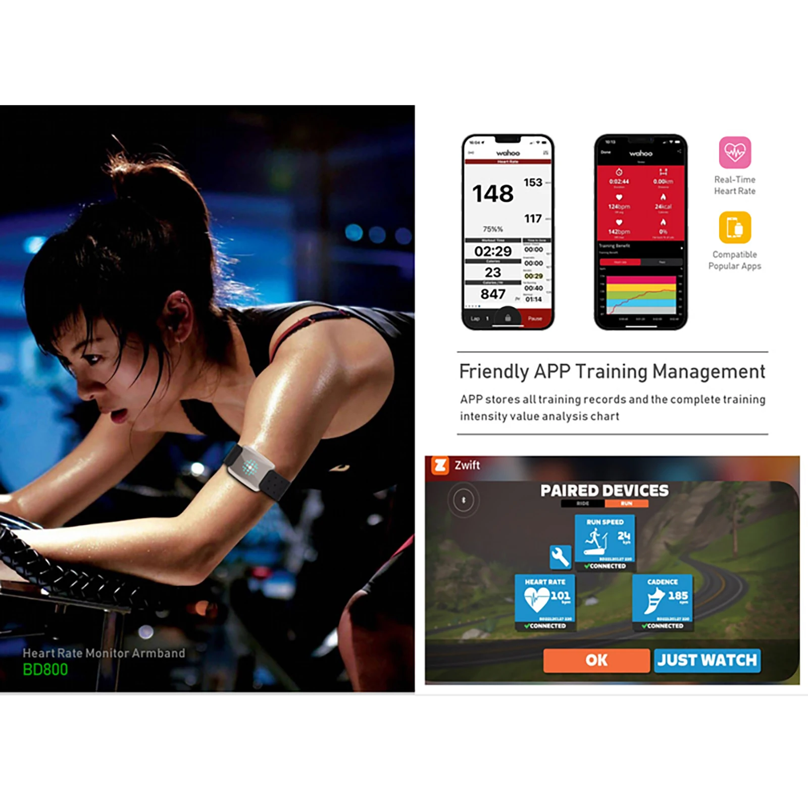 FITCENT Heart Rate Monitor Armband ANT+ Bluetooth Optical Fitness Tracker Band HR Sensor for Garmin Wahoo Bike Computer Peloton