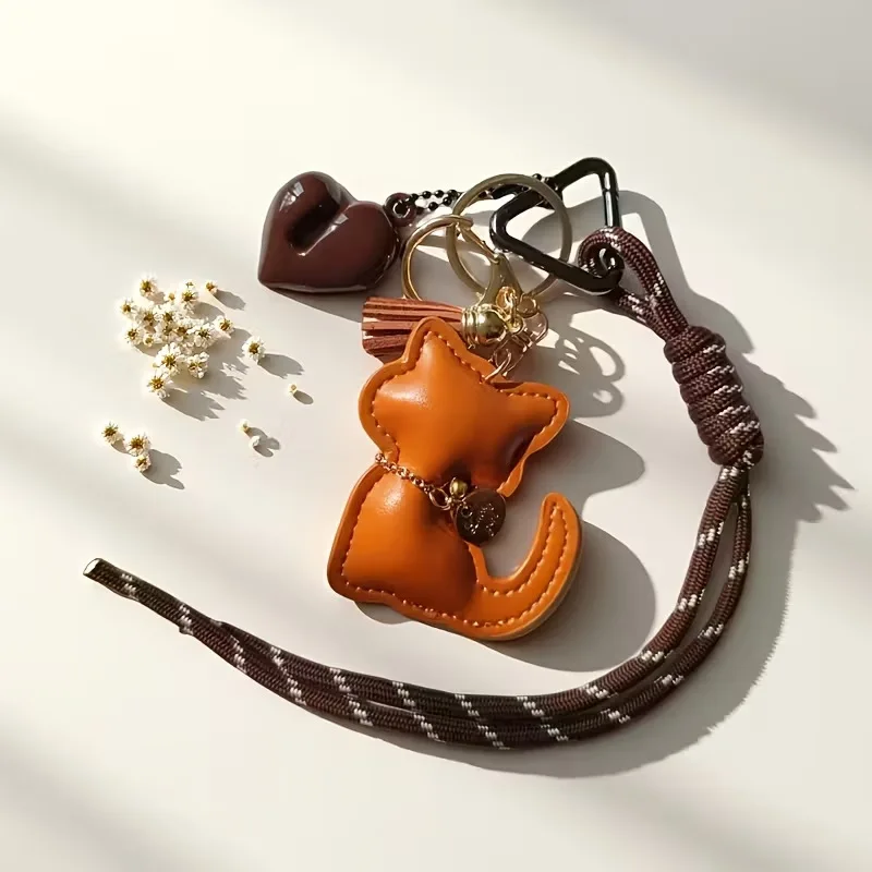 Stilvoller PU-Leder Katzen-Anhänger Schlüsselanhänger Taschenanhänger - Modisches & Spaßiges Accessoire für Taschen