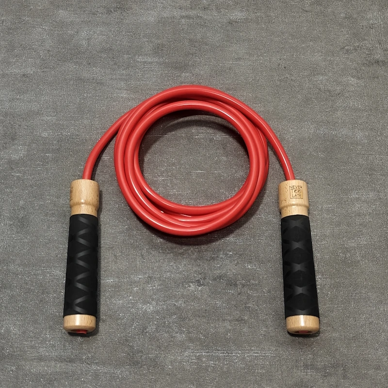 435 grams 9mm thick 80A above15℃ use PVC heavy skipping jump rope ball bearing NEVERTOOLATE 3 meters length between wood hands