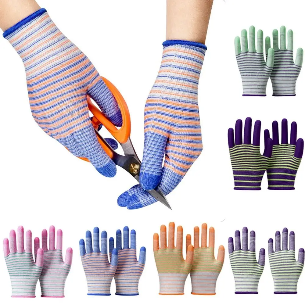 

1 Pair Thorn Proof Nylon Work Gloves Breathable Anti-Static Industrial Gloves Wear-resistant Striped Women