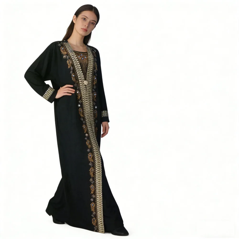 

Элегантное платье с блестками и бисером в Дубае, Абая, скромное женское мусульманское платье с длинным рукавом, исламский кафтан, Ид, Рамадан, Джеллаба, Джалабия, арабский халат