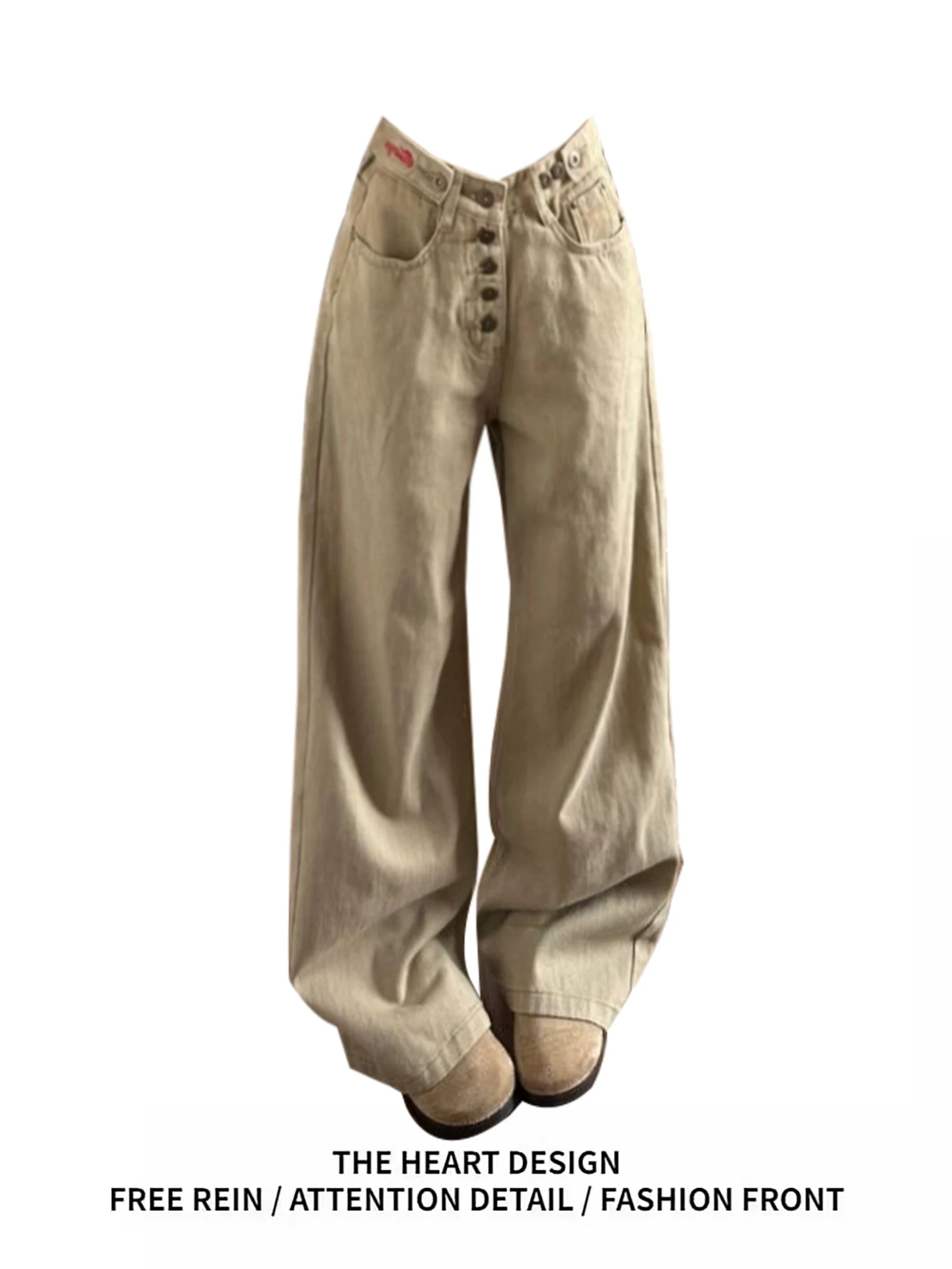 

American Retro Khaki Wide Leg High Waist Denim Jeans Women's Autumn Winter New Design Loose Fit Straight Leg Trousers