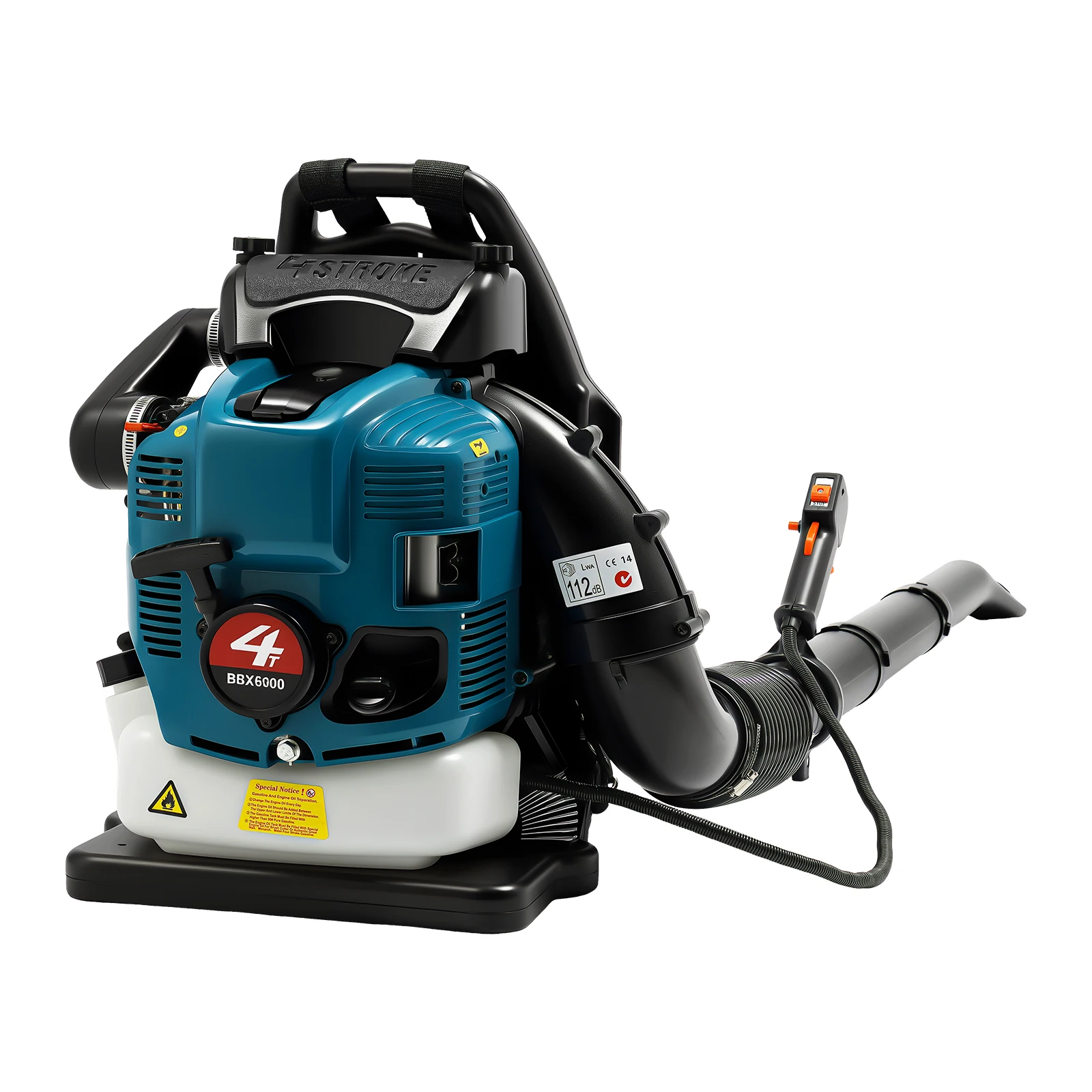 Souffleur à feuilles à essence 75,6 cm³ - Moteur 4 temps - Longueur du tube 168 cm - Réservoir de carburant 1,9 L - Vitesse réglable - Souffleur sans fil pour le jardin, la pelouse et le nettoyage des rues - Bleu