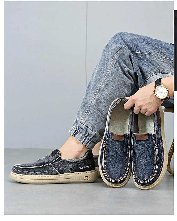 Herren Vintage Denim Slip-On Casual Loafer, weiche, dicke Sohle, atmungsaktiv, leicht, rutschfest, bequem, flache Alltagsschuhe zum Gehen – Detail 2