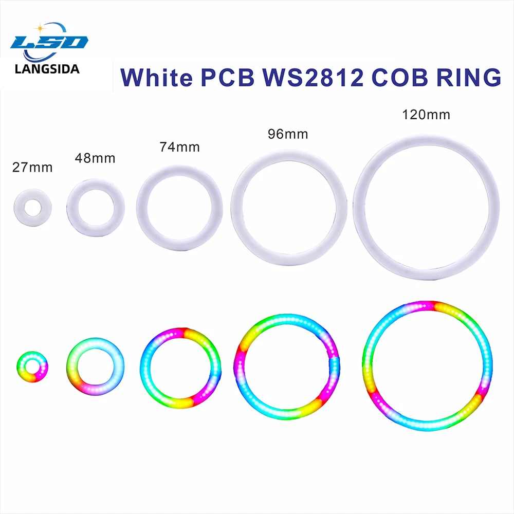 WS2812 RGB COB Ring Light، 27/48/74/96/120 مم قابل للعنونة بشكل فردي مع وحدة IC RGB COB المدمجة، DC5V
