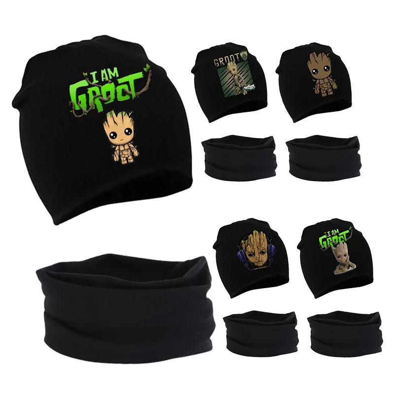 

Disney Marvel Groot Baby Hat Scarf Movie cute Autumn Winter Warm Cotton Comfortable Child's Beanie Kids Knit Cap Collar 2Pcs Set