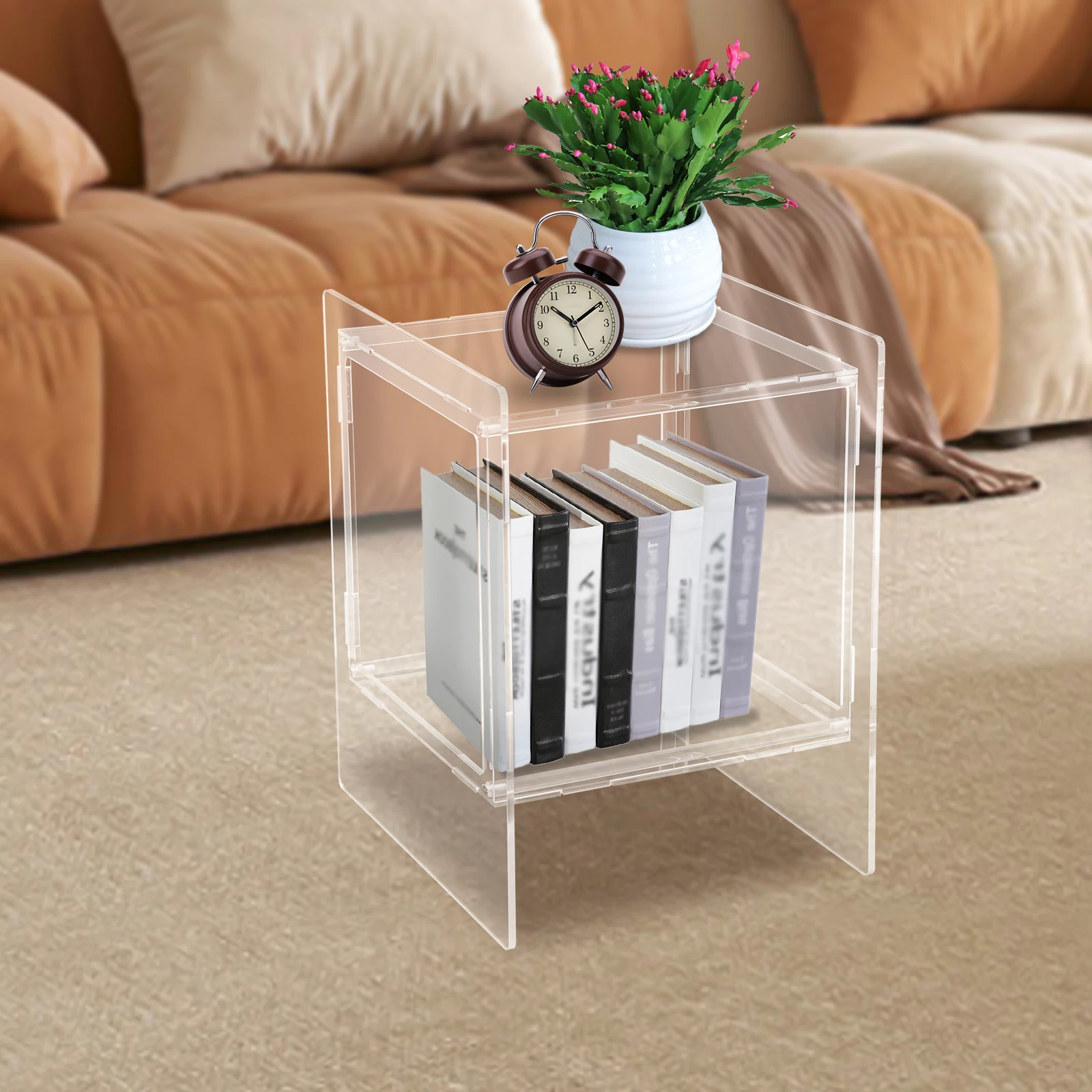 

Acrylic Coffee Table, Bedside Table with Open Storage Rack, Transparent Edge Table with a Load-Bearing Capacity of 10kg