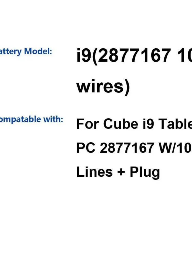 

Long Lasting Laptop Battery For Cube I9 2877167 W 10 Lines + Plug Wires 5000Mah Reliable Power Supply